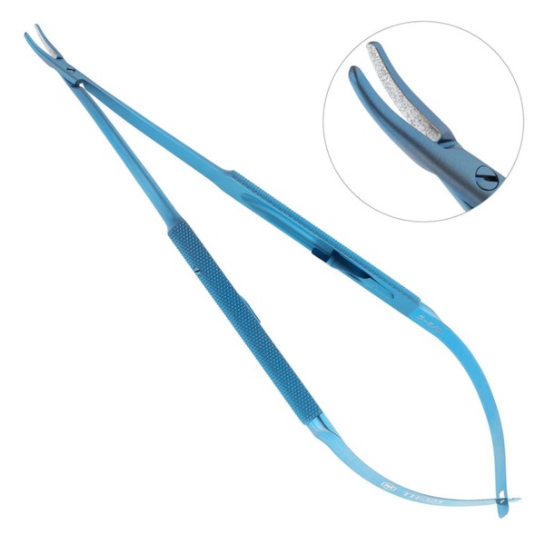 Иглодержатель микрохирургический, изогнутый, длина 180 мм - фото 0