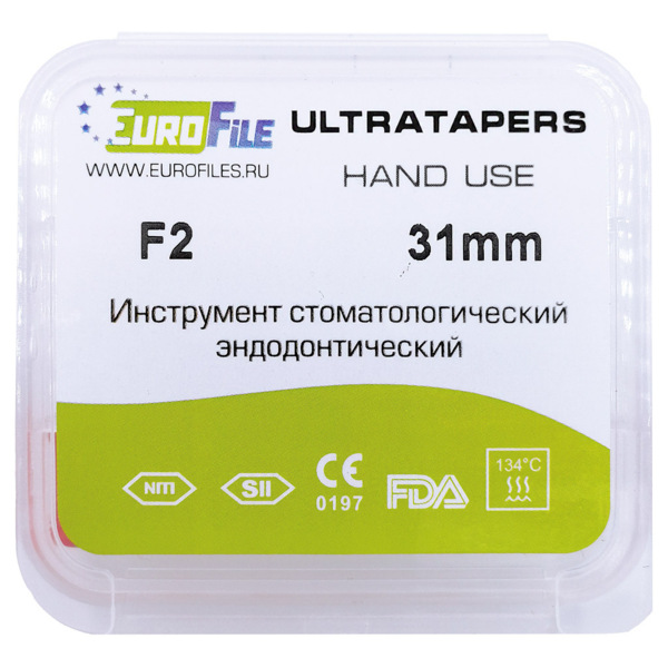 Ultratapers Hand - ручные файлы, 31 мм, размер F2, никель-титан, 6 шт - фото 1