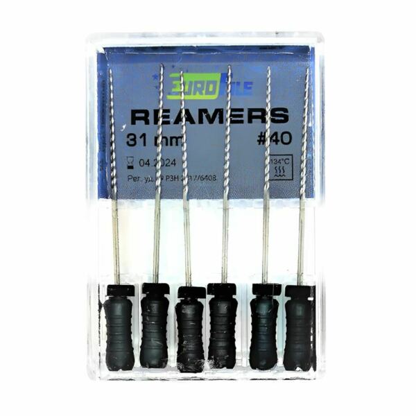 Дрильборы ручные Eurofile Reamers, для прохождения и расширения корневых каналов, 31 мм, №40, сталь, 6 шт - фото 0