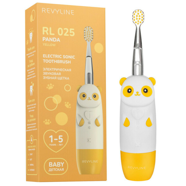 Детская электрическая звуковая зубная щётка Revyline RL 025 Baby Panda, желтый - фото 0