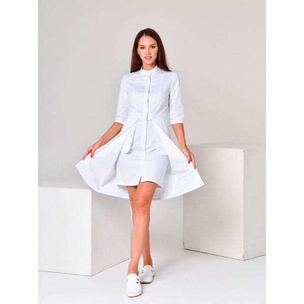 Халат женский с двойной юбкой, белый, 42 - фото 2