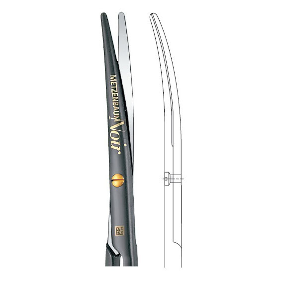 Ножницы препаровальные Baby-Metzenbaum, DUROTIP, NOIR, изогнутые, 1 зубчатое лезвие, 145 мм - фото 1