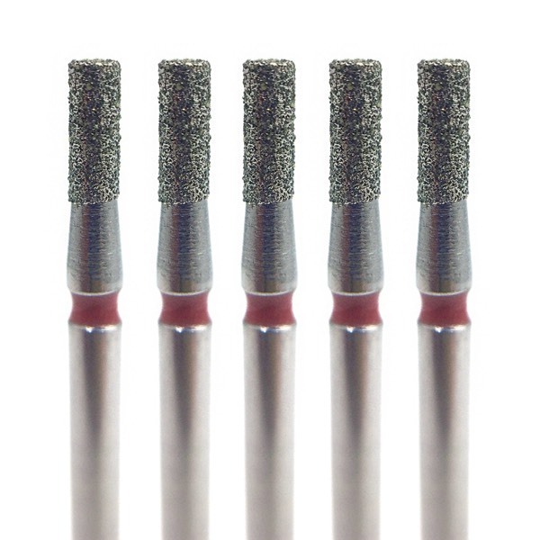 Бор алмазный 835F, цилиндр плоский, D=1.4 мм, L=3.5 мм, FG, красный, 5 шт - фото 0