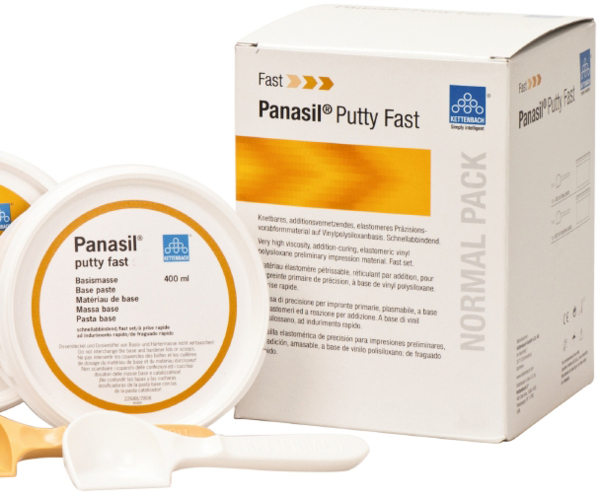 Оттискный материал Kettenbach Panasil Putty Fast Set, с коротким временем пребывания во рту, желтый, 2х200 мл - фото 1