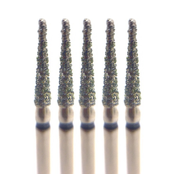 Бор алмазный 858SG, конус заостренный, тонкий, D=1.4 мм, L=8.0 мм, FG, черный, 5 шт - фото 0