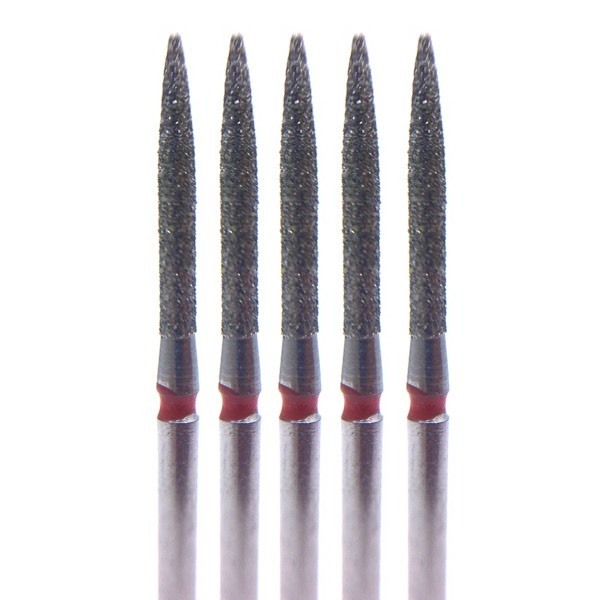Бор алмазный 862F, цилиндр заостренный, D=1.4 мм, L=10.0 мм, FG, красный, 5 шт - фото 0