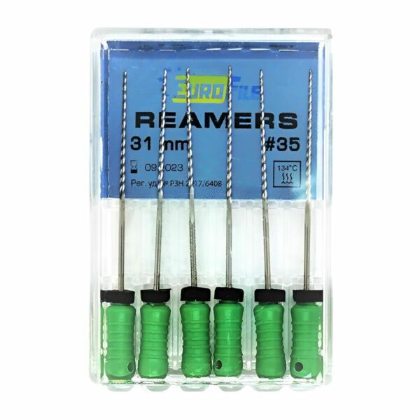 Дрильборы ручные Eurofile Reamers, для прохождения и расширения корневых каналов, 31 мм, №35, сталь, 6 шт - фото 0