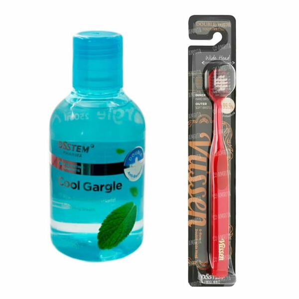 Комплект Ополаскиватель для полости рта Cool Gargle, мятный, 250 мл + зубная щетка Vussen "Double-Wide", красная - фото 0
