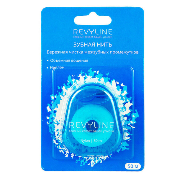 Зубная нить Revyline, нейлон, вощеная, мятная, синяя, 50 м - фото 0