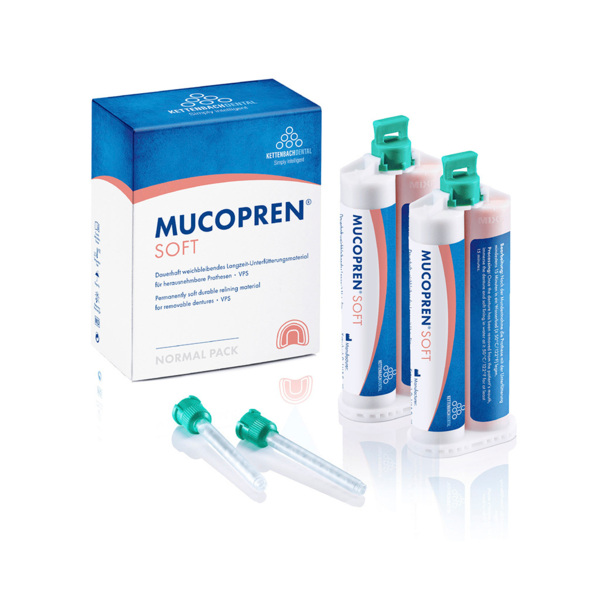 Mucopren Soft Normal pack - материал для перебазировки протезов на основе А-силикона, 2x50 мл + 6 смесителей