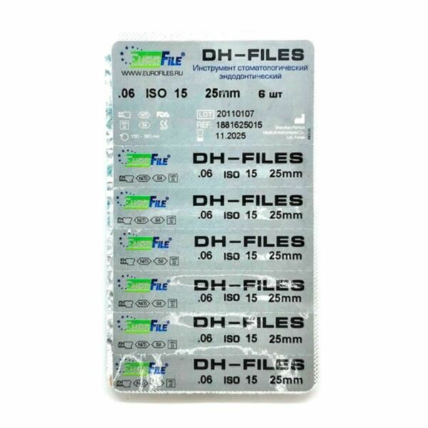 Файлы машинные Eurofile DH-Files, универсальный, 25 мм, №15/.06, никель-титан, 6 шт - фото 2