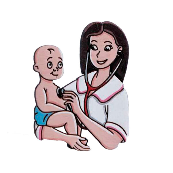 Значок "Педиатр с малышом", брюнетка с прямыми волосами - фото 0