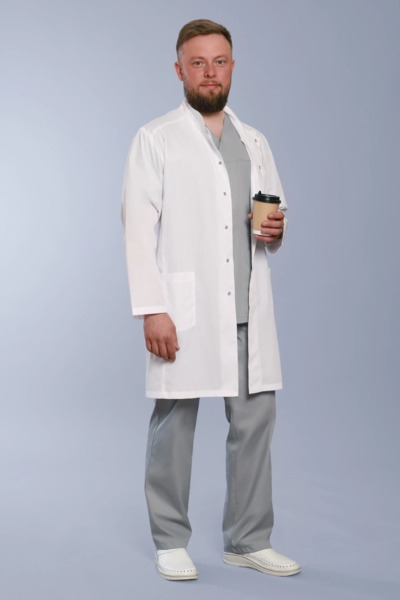 Халат мужской 550, длинный рукав, белый, 56 - фото 1