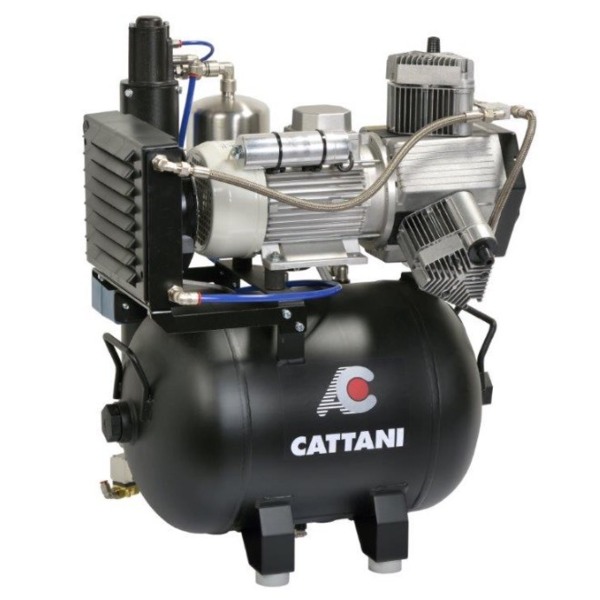 Cattani - компрессор стоматологический безмасляный, типа тандем, двухцилиндровый, c осушителем, 215 л/мин, ресивер 100 л, 1 фазный (CAD/CAM) - фото 0