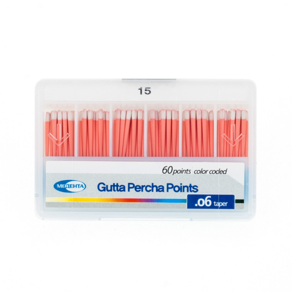 Штифты гуттаперчевые Meta Biomed Медента, для пломбирования корневых каналов, с маркировкой длины, №15/.06, 60 шт - фото 0