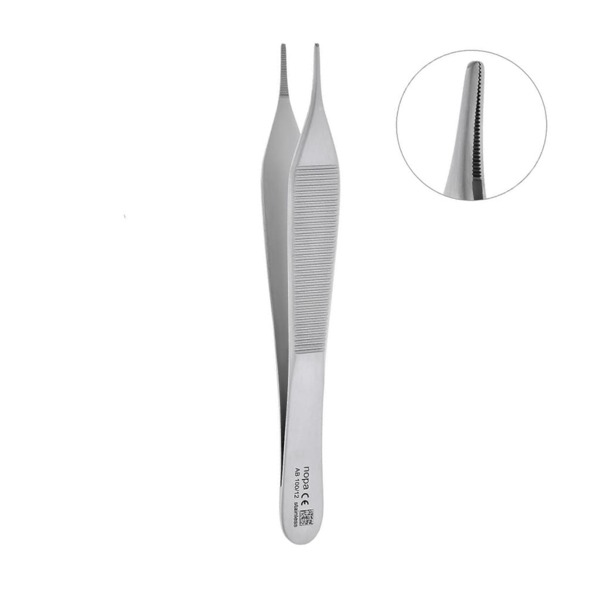 Пинцет анатомический Nopa Instruments Adson, прямой, для фиксации мягких тканей, рифленые зубчики, L=120 мм, сталь, 1 шт - фото 0