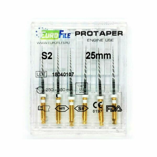 Файлы машинные Eurofile Ultratapers, для препарирования каналов, 25 мм, №S2, никель-титан, 6 шт - фото 1