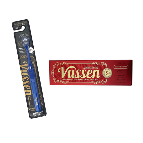 Комплект зубная паста Vussen S + щетка Vussen "Double-Wide", синяя - фото 0