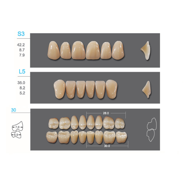 Kaifeng - зубы акриловые 28*1/ A3, S3 (1 гарнитур) - фото 2