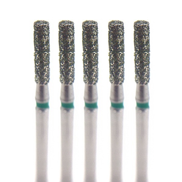 Бор алмазный 837G, цилиндр плоский, D=1.4 мм, L=6.0 мм, FG, зеленый, 5 шт - фото 0