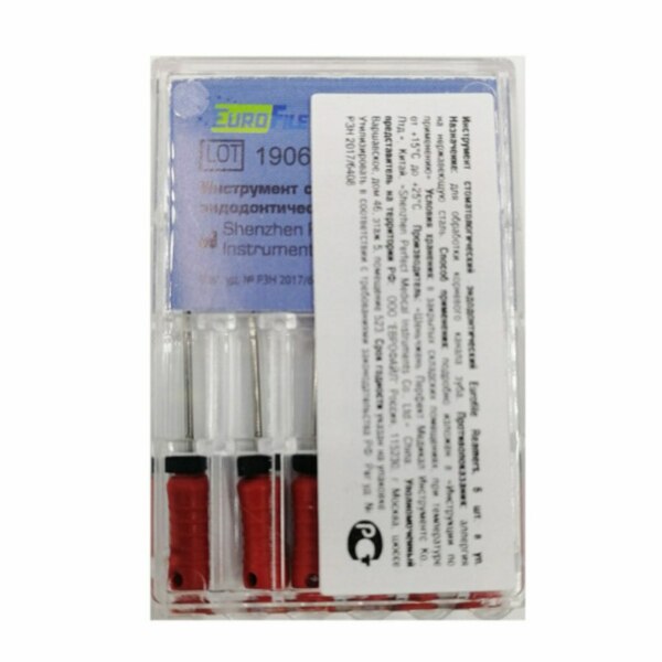 Дрильборы ручные Eurofile Reamers, для прохождения и расширения корневых каналов, 31 мм, №25, сталь, 6 шт - фото 1