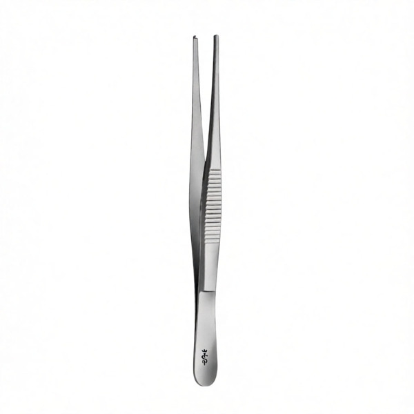 Пинцет хирургический Aesculap, прямой, стандартный, для фиксации мягких тканей, гладкие зубчики 1х2, L=130 мм, сталь, 1 шт - фото 0