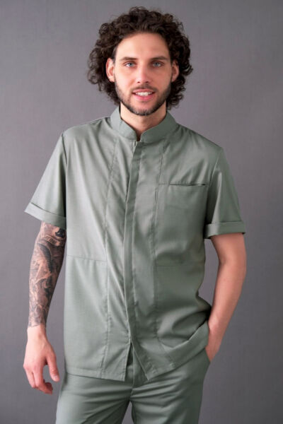 Рубашка мужская на молнии Тезис TZ700, оливковый, 46 - фото 0