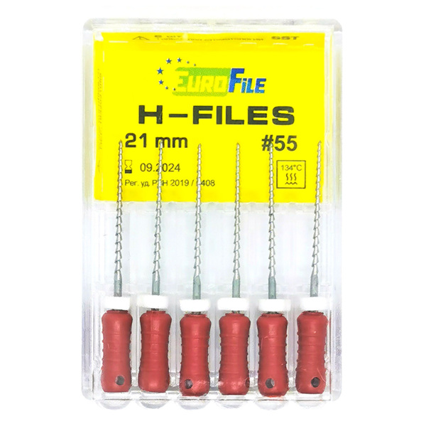 H-Files - ручные файлы, 21 мм, №55, сталь, 6 шт - фото 0