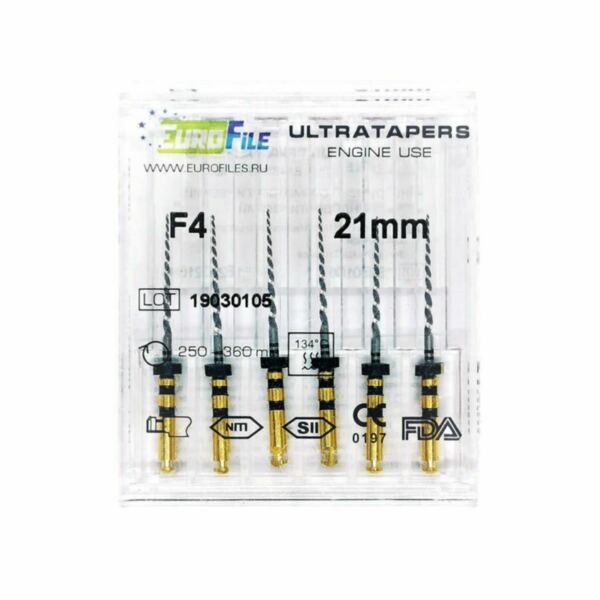 Файлы машинные Eurofile Ultratapers, для препарирования каналов, 21 мм, №F4, никель-титан, 6 шт - фото 1