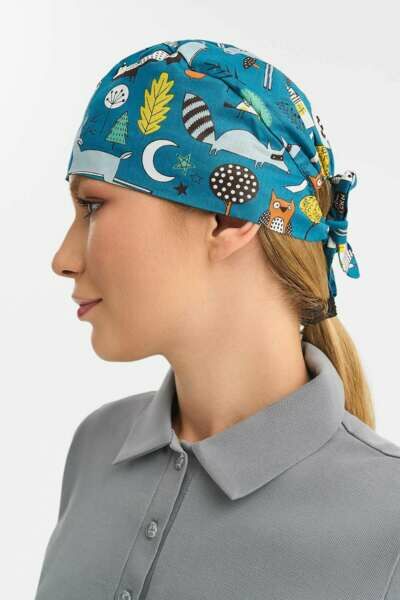 Шапочка медицинская Тезис TZ002, принт "Звери", синий - фото 1