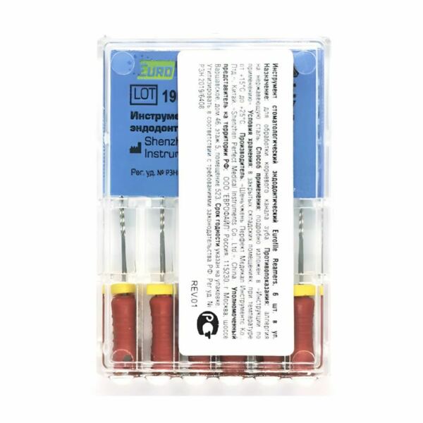 Дрильборы ручные Eurofile Reamers, для прохождения и расширения корневых каналов, 25 мм, №25, сталь, 6 шт - фото 1