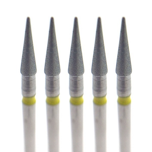 Бор алмазный 898EF, конус заостренный, тонкий, D=1.8 мм, L=6.0 мм, FG, желтый, 5 шт - фото 0