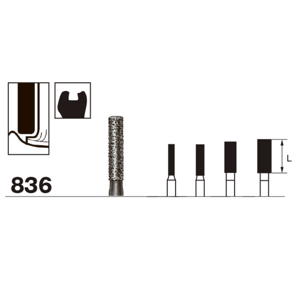 Бор алмазный 836, цилиндр, D=1.4 мм, L=6.0 мм, FG, черный - фото 1