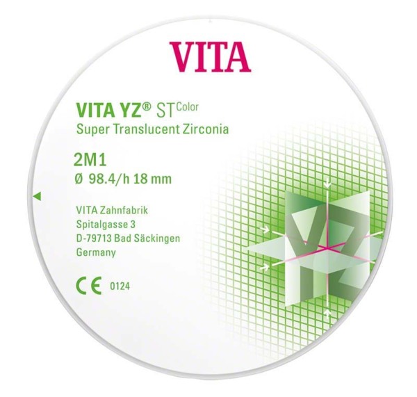 VITA YZ ST Color - супер транслюцентный диоксид циркония, окрашенный, цвет 2M1, 98,4х18 мм - фото 0