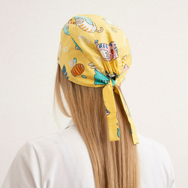 Шапочка медицинская, принт "Ленивые котята", оранжевый - фото 1