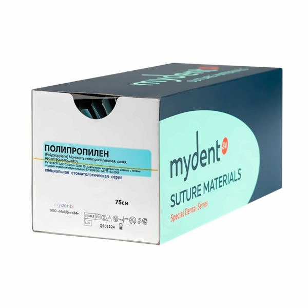 Шовный материал MyDent24 Полипропилен, нерассасывающаяся мононить 5/0 75 см, обратно-режущая игла 17 мм 3/8, синий, намотка восьмерка, 12 шт - фото 3
