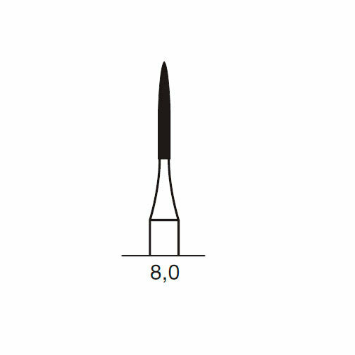 Финишный твердосплавный бор CF 48 L, пламя, удлиненный, D=1.0 мм, L=8.0 мм, FG, синий - фото 1