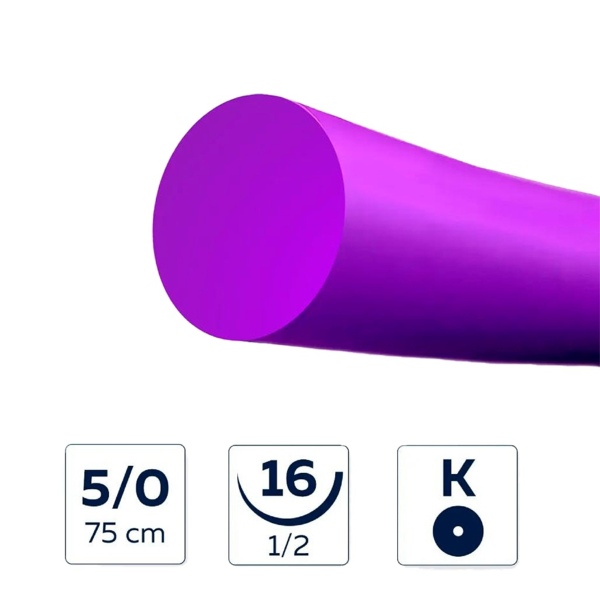 Шовный материал MyDent24 Моноквик, рассасывающаяся мононить, 5/0 75 см, колющая игла 16 мм 1/2, фиолетовый, 12 шт - фото 0