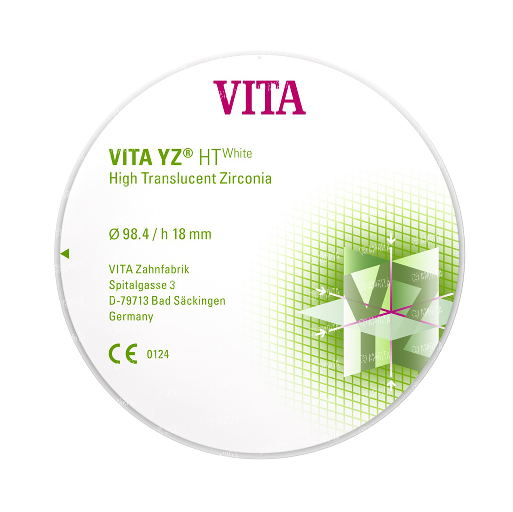 VITA YZ HT White - высокотранслюцентный цирконий (диоксид циркония),  неокрашенный (белый), 98,4х14 мм → купить в Москве, Санкт-Петербурге с  доставкой по России — цена 28595р