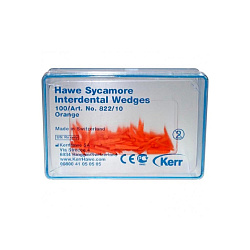 Клинья межзубные Kerr Sycamore Interdental, для фиксации матрицы и расклинивания зубов, деревянные, оранжевые, 100 шт